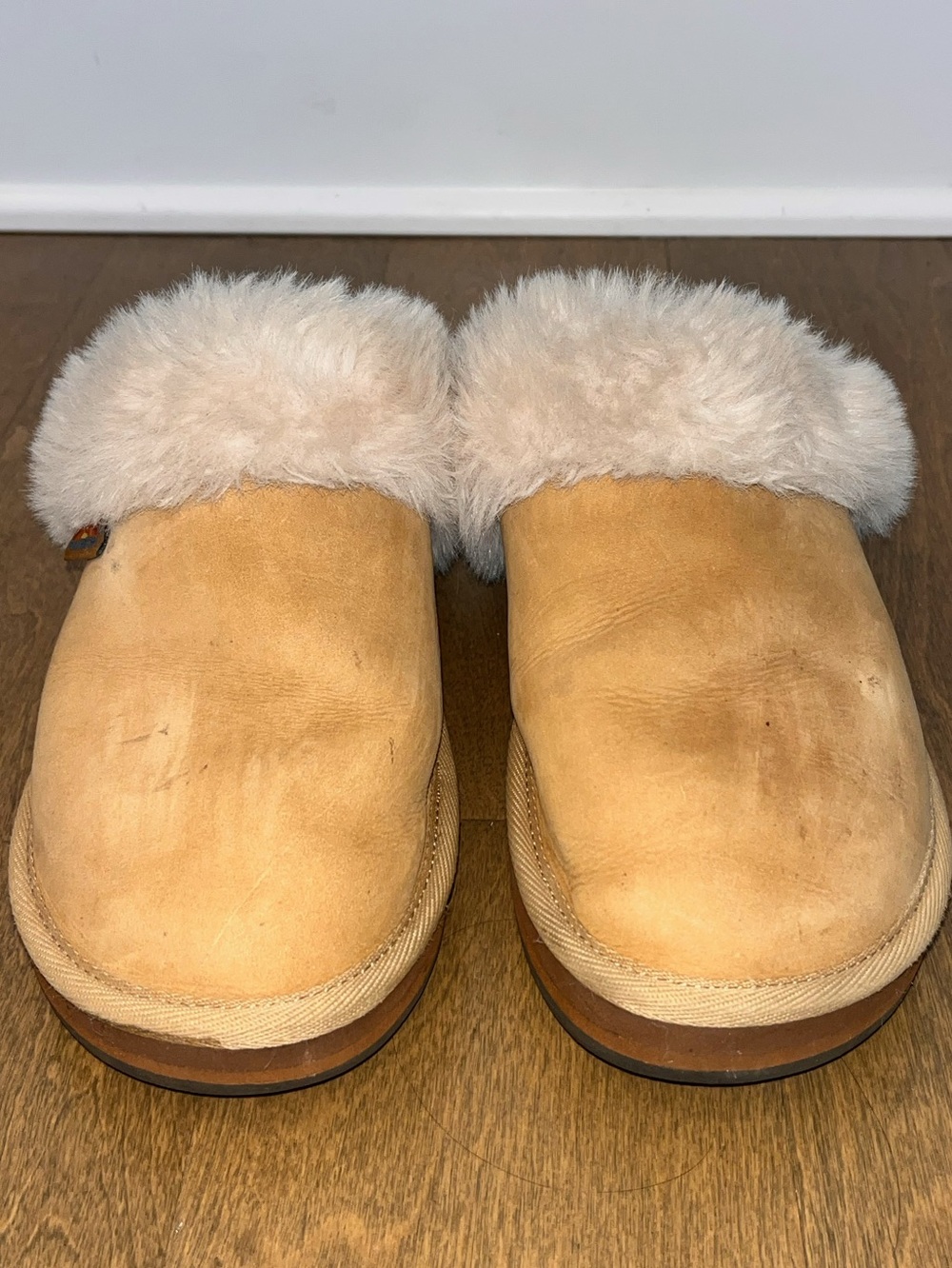 Rainbow: Women’s Leather Fuzzy Mule Slippers Size 8